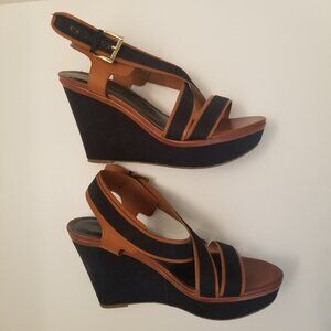 Tommy Hilfiger Navy Blue and Brown  Wedge platform  Sandal  size 10